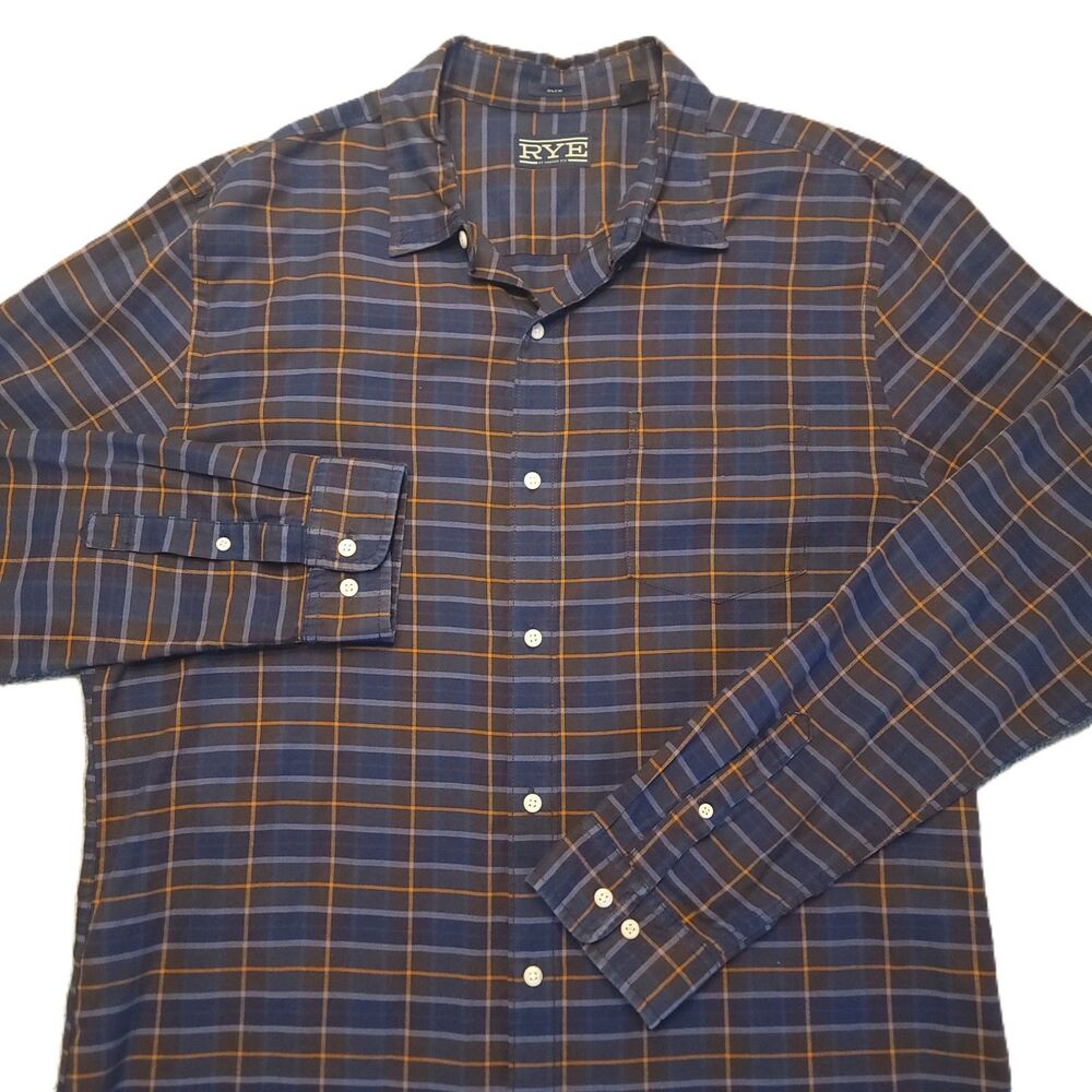 Hawker Rye Button Up Shirt Men’s XL Tall  Slim Fit Plaid Long Sleeve Cotton